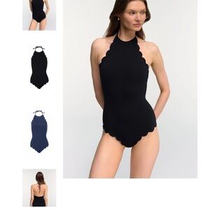 NWT Marysia Swim Black Scalloped Halter One-Piece Swimsuit